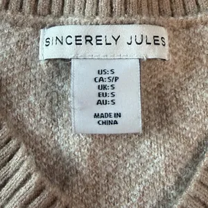 Sincerely Jules Tan Herringbone V-Neck Sweater Vest ST20130 Small thumbnail 3