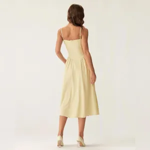 Rihoas Yellow Square Neck Pocket Slip Midi Dress thumbnail 5
