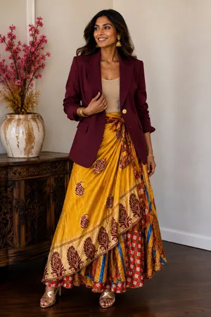 Indian Silk Reversible Wrap Skirt Yellow thumbnail 3