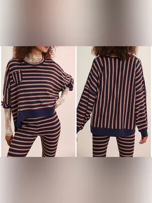 NWT Free People FP Intimately Make It Happen Pullover - brown / navy - XS thumbnail 2