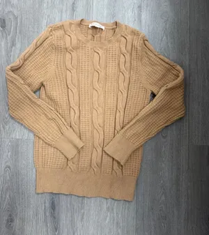 Philosophy Cable Knit Long Sleeve Tan Crew Neck Pullover Sweater Women's Medium thumbnail 1