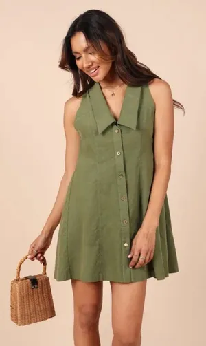 Petal & Pup Rose Collared Green Corduroy‎ Dress thumbnail 1