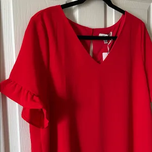 She + Sky Red V-Neck‎ Ruffle Sleeve Sisterhood Dress Sz L Autumn Wedding Guest thumbnail 2
