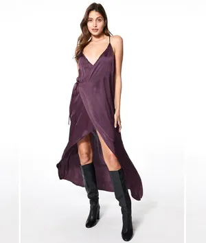 Young Fabulous & Broke Givanni Maxi Wrap Dress Raisin Solid thumbnail 2