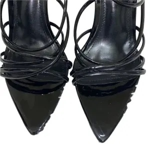 Cape Ribbon Black Strappy Stiletto Heels(Size 8M) thumbnail 9