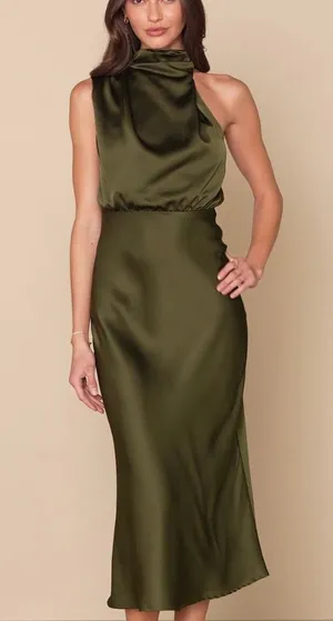 Lulus distinctive charm satin draped high neck dress size xs thumbnail 1