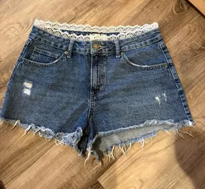 REWASH Lace Trim Denim Shorts thumbnail 1