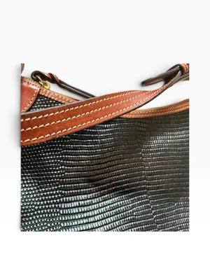 Dooney & Bourke black lizard embossed with rich brown leather hobo bag purse thumbnail 3