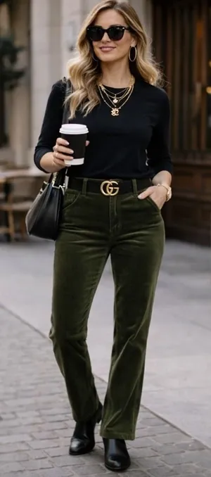 Ralph Lauren Jeans Women's Luxe Velvet Pants Olive Green Stretch Straight Leg 10 thumbnail 1