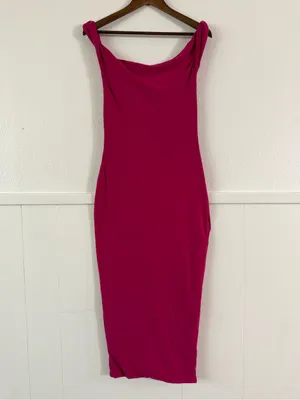 Club L London Dress US 8 Hot Pink Cowl Neck Twist Strap Bodycon Midi Stretch thumbnail 2
