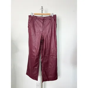 Joe's Jeans Mia Vegan Leather Pants Burgundy Wide Leg Cropped High Rise 31 thumbnail 3