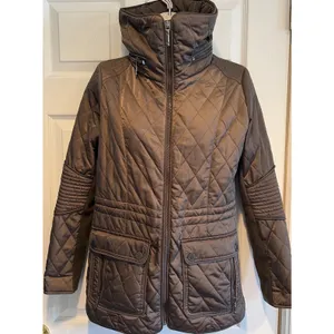 BCBGMAXAZRIA Quilted Puffer Women’s Coat Coffee Brown Sz S Full-Zip Long Hooded thumbnail 5