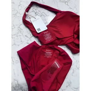 New Quince Cherry Red Italian Tank Bikini Top & V Cut High Leg Bottom Set Small thumbnail 3