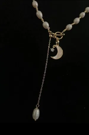 Mother Of Pearl Necklace Moon Charm OT Buckle White stainless steel jewelry NEW thumbnail 2