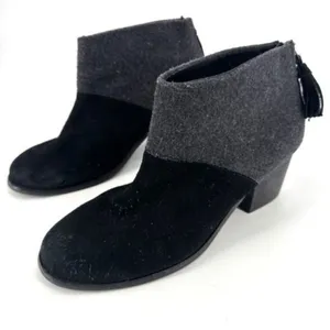 Toms Leila Wool Felt Ankle Booties Size 7.5 Boots Leather Suede Black &‎ Gray thumbnail 2