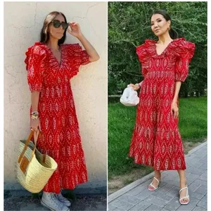 Zara Red Dress with Eyelet Embroidery Midi Length Size Small‎ thumbnail 11