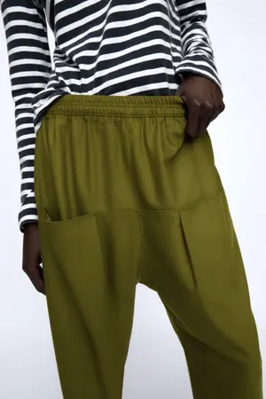 ZARA NWT Baggy Low Waisted Pants W Pockets Green thumbnail 4