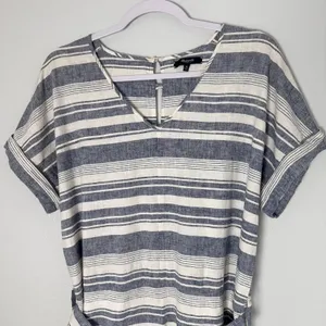 MADEWELL Size-M Romper Perimeter Striped Linen Blend Navy Blue Belted thumbnail 13