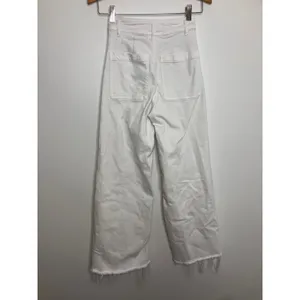 Zara High Rise Jeans Womens 0 White Excellent Raw Hem Wide Leg Denim thumbnail 4