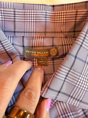 Peter Millar Summer Comfort Blue Glen Plaid Stretch Button Front Dress Shirt Men’s Large thumbnail 2