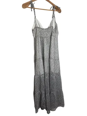 Abercrombie & Fitch Chiffon Flowy Tiered Maxi Dress White Geo Print size M flaw thumbnail 3