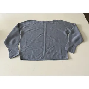 Uniqlo Women Size M Blue 100% Cotton Cocoon Knit Boatneck Sweater thumbnail 3