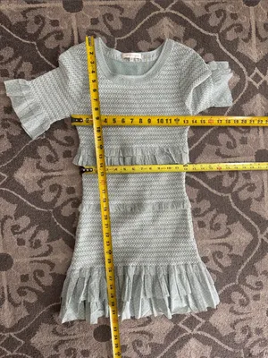 LoveShackFancy Aveline Ruffled Dress Printed Smocked Bell Sleeve Mint Sz XS A thumbnail 10