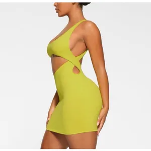 SKIMS 1 piece Cut Out Swim Tank Dress Citrus Coverup Yellow Green Medium NWT thumbnail 2