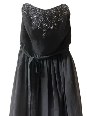 Davids Bridal Strapless Mini Crinkle Chiffon Empire Beaded Dress thumbnail 2