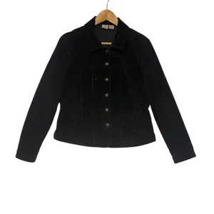 Black Corduroy Button Up Trucker Cotton Jacket Moto Edgy Comfy Streetwear Size M thumbnail 2
