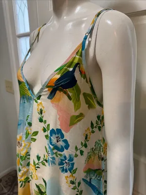 Farm Rio Tropical Floral Slip Dress in Yellow, Blue & Green Size Small thumbnail 8