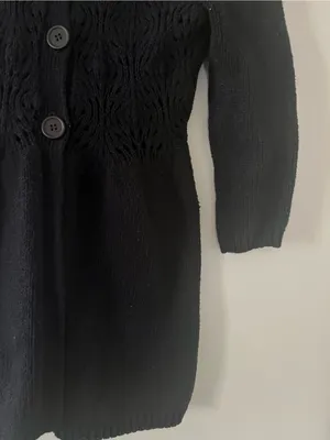 Vintage Y2K Black Babydoll Crochet Knit Cardigan Sweater Small Button Front thumbnail 4