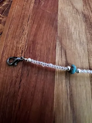 Navajo Handmade Silver Bead Necklace with Turquoise Accent thumbnail 5