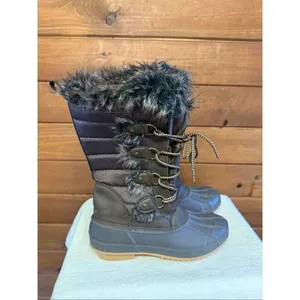 Khombu Kandice Tall Lace-up Faux Fur Winter Snow Boots Sz 10 Brown/gray thumbnail 2