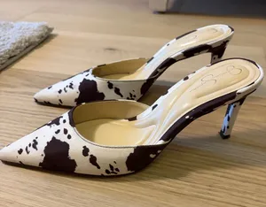 Jessica Simpson Cowprint Pointed Mule Heels - Brown & White thumbnail 1