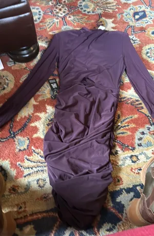 EXPRESS NWT Purple Body Con Ruched Dress thumbnail 1