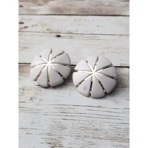 Vintage Clip On Earrings - Slightly Off White & Gold Tone Circle thumbnail 2