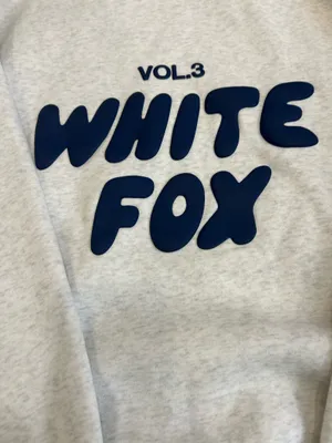 White Fox Offstage Hoodie in Mineral Grey M/L Navy Lettering thumbnail 3