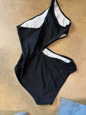 One-Shoulder Black Cutout One-Piece Swimsuit thumbnail 2