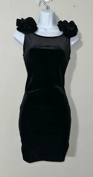 TFNC London Black Velvet Sheath Dress‎ Ruffle Shoulder Cocktail Party S thumbnail 1
