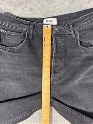 AGOLDE Size 31 High Rise Straight Leg Jeans Washed Black Button Fly Cuffed Hem thumbnail 11