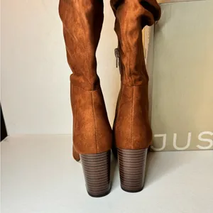JustFab Fiona Slouched Heeled Boot Luggage casual classic comfy fall winter stylish thumbnail 6