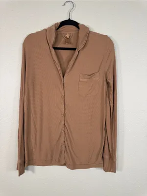 Skims Brown Ribbed PJ Pajamas Top Shirt Womens XS Button Down Casual Cozy Sleep thumbnail 10