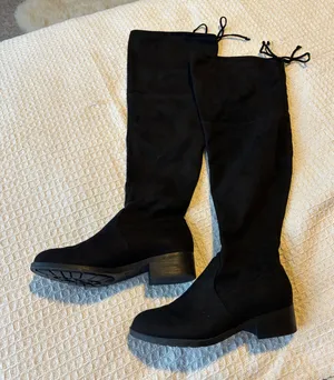 Black suede wide calf over-the-knee boots thumbnail 1