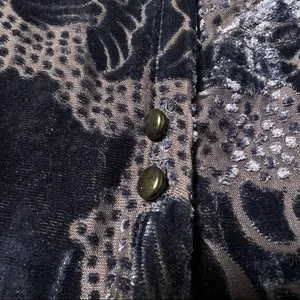 Anthropologie Tiny Navy Blue Button Down Sheer Velour Sequin Sleeveless Top thumbnail 6