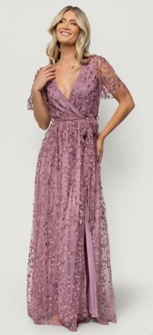Baltic Born Mauve Lace Embroidered V-Neck Maxi Dress thumbnail 1