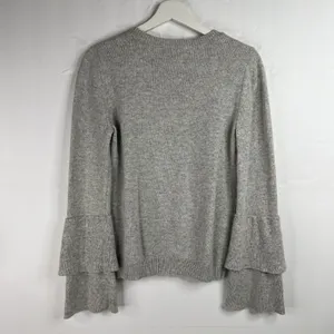 J.Crew Small Sweater Gray Tiered Bell Sleeve Crew Neck Heathered Knit Pullover thumbnail 9