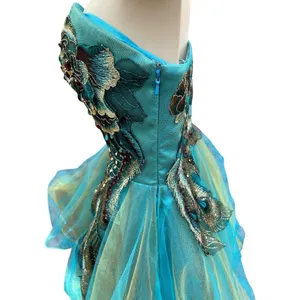Whimsigoth Peacock Beaded Embroidered Corset Tulle Mini Dress Dave & Johnny Sz 0 thumbnail 9