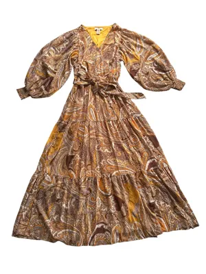 Flying Tomato Paisley Warm Autumn balloon sleeve maxi dress Size M Boho thumbnail 3
