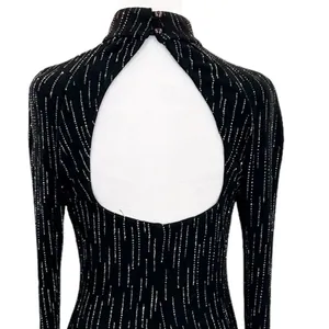 Roberta High Neck Long Sleeve Long Embellishments Black Gown Dress Size Medium thumbnail 5